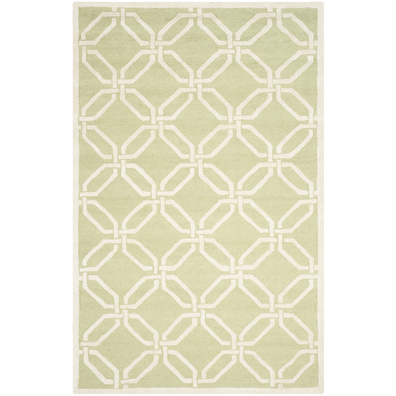 Lime and Ivory Hand-Tufted Wool Area Rug, 5' x 8'