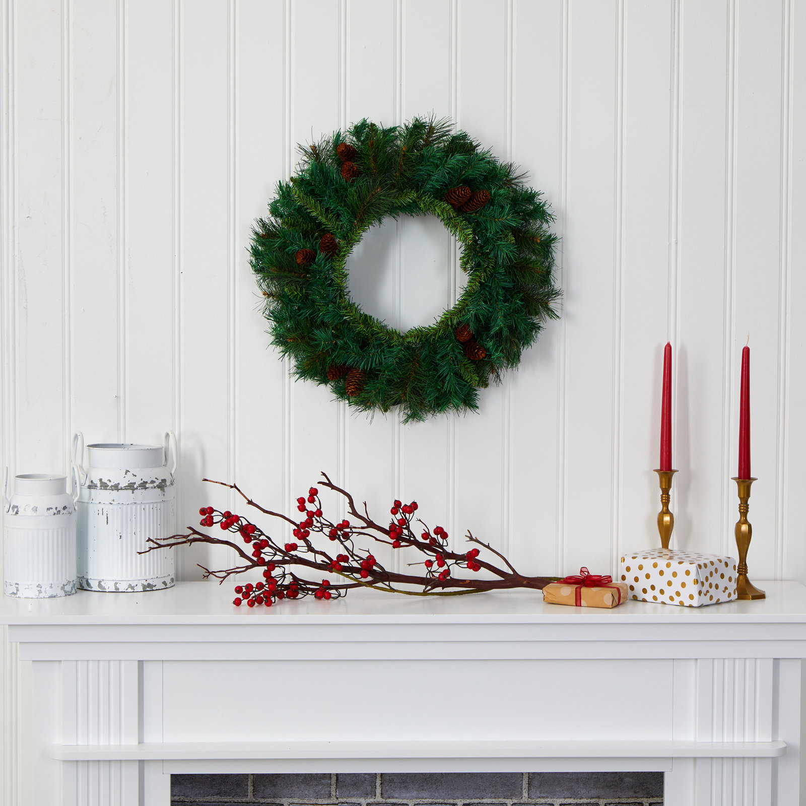 20'' Faux Pine Lighted Wreath