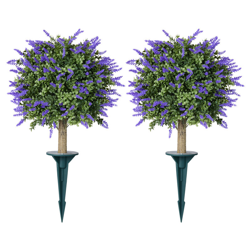 Boule artificielle topiaire en forme de lavande Adcock avec piquet - plante de buis artificielle résistante aux rayons UV pour porche extérieur et décoration de jardin - grand diamètre de 16 po