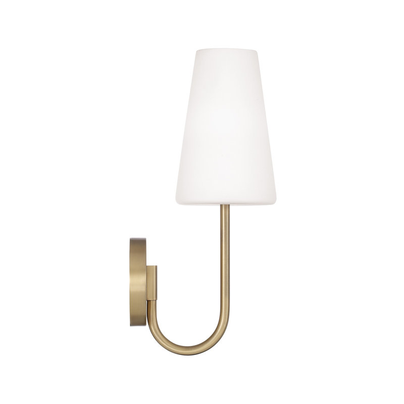 Applique murale à bras 1 lumière l 5,75 po x H 17,25 po en laiton vieilli avec verre blanc doux effilé, Laiton vieilli