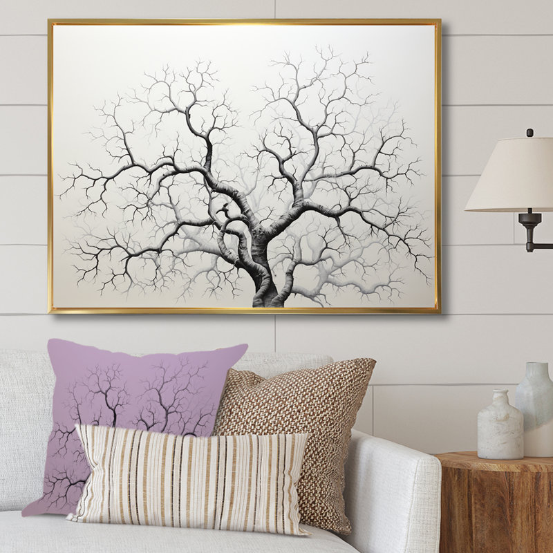 «Monocrhome Sycamore Tree Solitude II», reproduction sur toile, H 30 po x l 40 po x P 1,5 po, Cadre flottant doré
