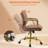  Leather Home Office Desk Chairs, Swivel Mid-Back Computer Chair with Golden Legs and Arms, Comfy Upholstered Task Chair with Wheels, Brown
