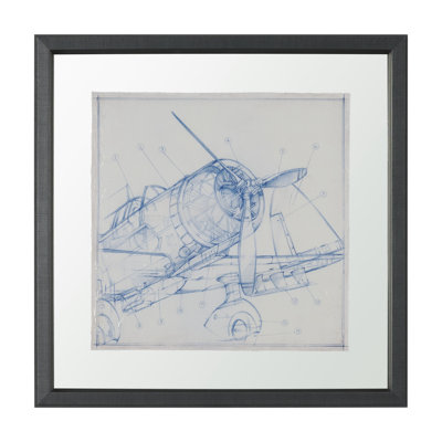 Airplane Mechanical Sketch by Ethan Harper a Hand Embelished Textured Framed Art Print