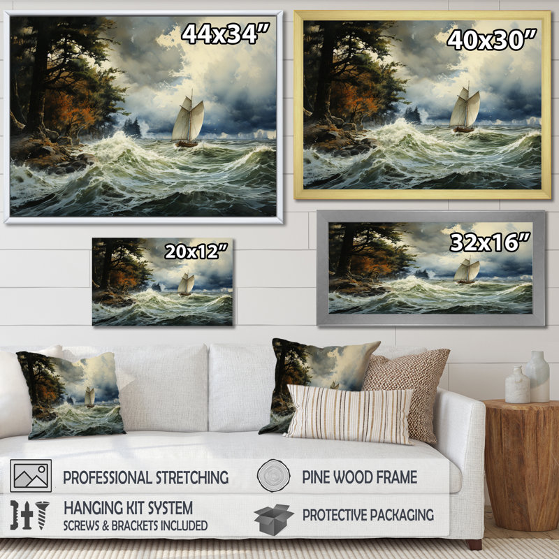 Calm Before The Storm - Nautical & Beach Canvas Art Print, Cadre simple argenté, H 34 po x l 44 po x P 1,5 po