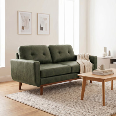 65-Inch Modern Minimalist Two-Seater Sofa, Featuring Breathable Polyester Fabric And Solid Wood Legs,Olive Green