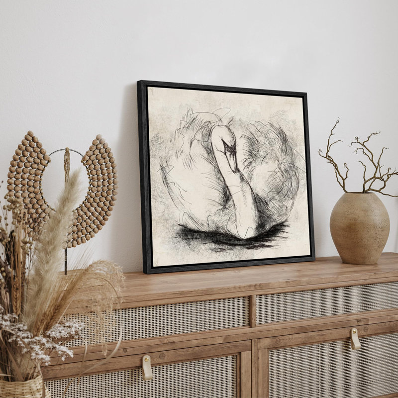 Croquis de cygne gracieux, abstrait, lignes de plumes, réalisme, décor, panoramique, terre panoramique, impression sur toile