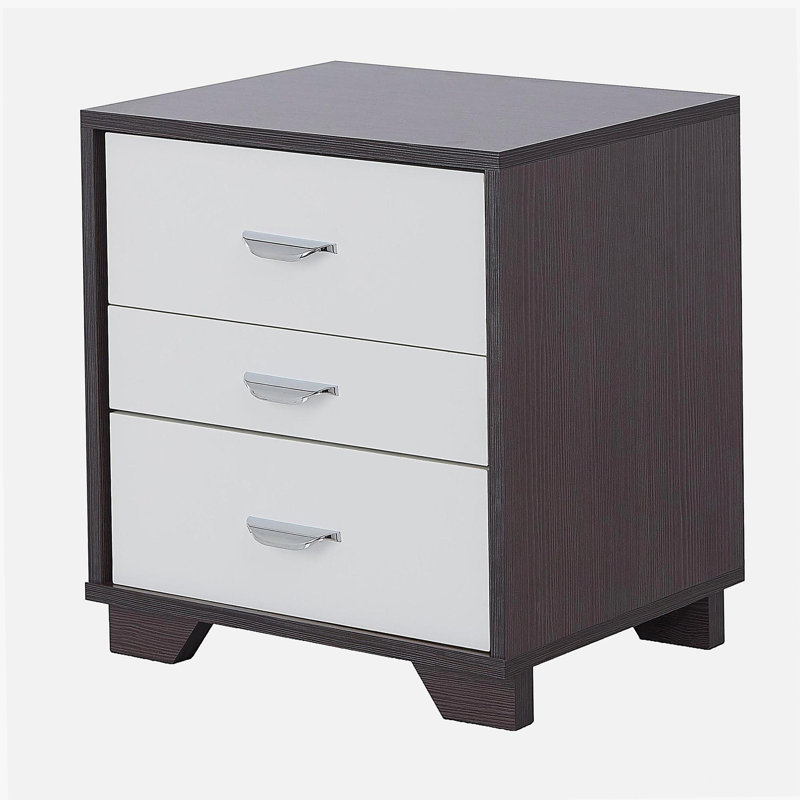 White Three Drawer Rectangular Decorative Table, White/Silver