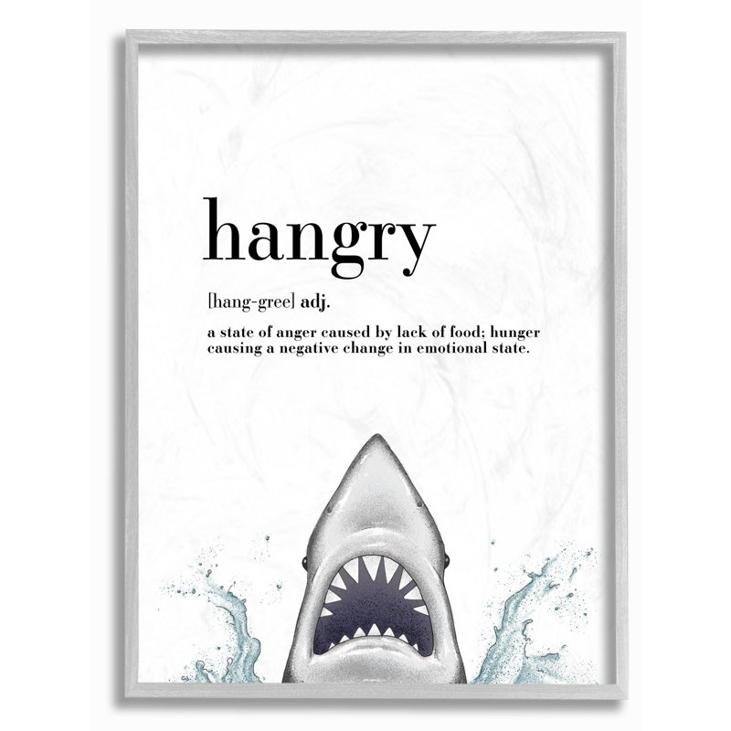 «Hangry Définition Shark Animal Dessin Word Design», art textuel, H 20 po x l 16 po, Estampe numérique Farmhouse