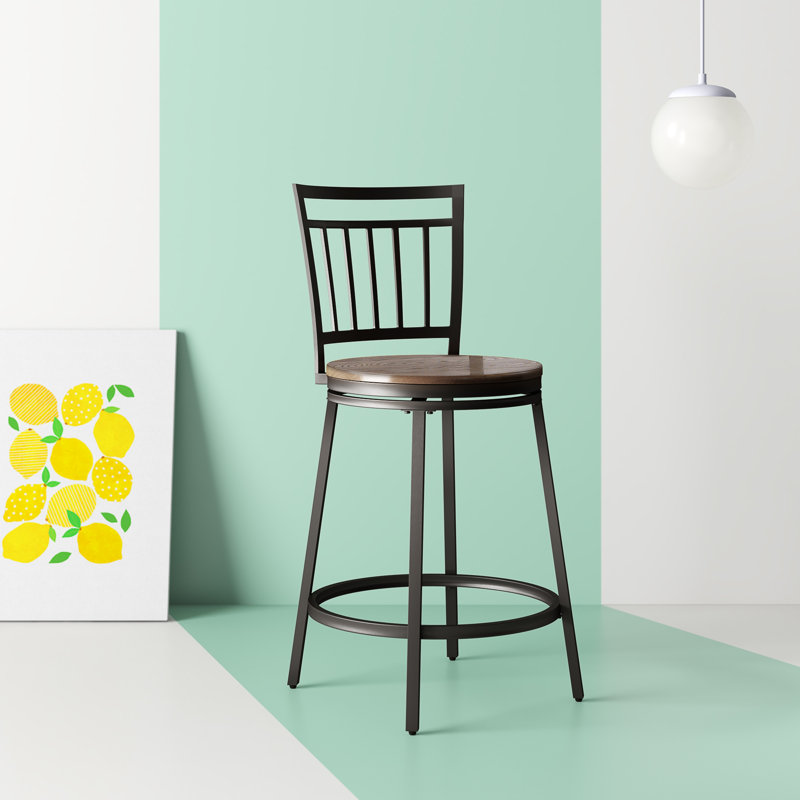 Kanagy Swivel Counter Stool with Metal Frame, Counter Stool (25" Seat Height), Golden Oak