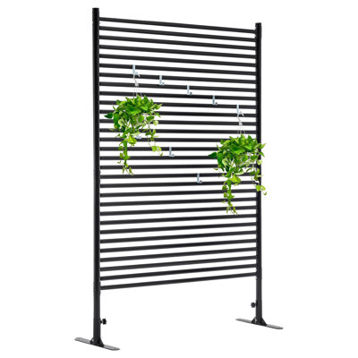 71.26''X46.65'' Outdoor Privacy Screens Freestanding,Metal Privacy Fence Panels For Outside, Slatted Privacy Screens With Stand,Black
