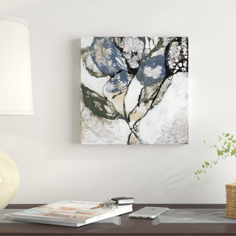 "Crackled Stems II", peinture sur toile tendue, H 12 po x l 12 po