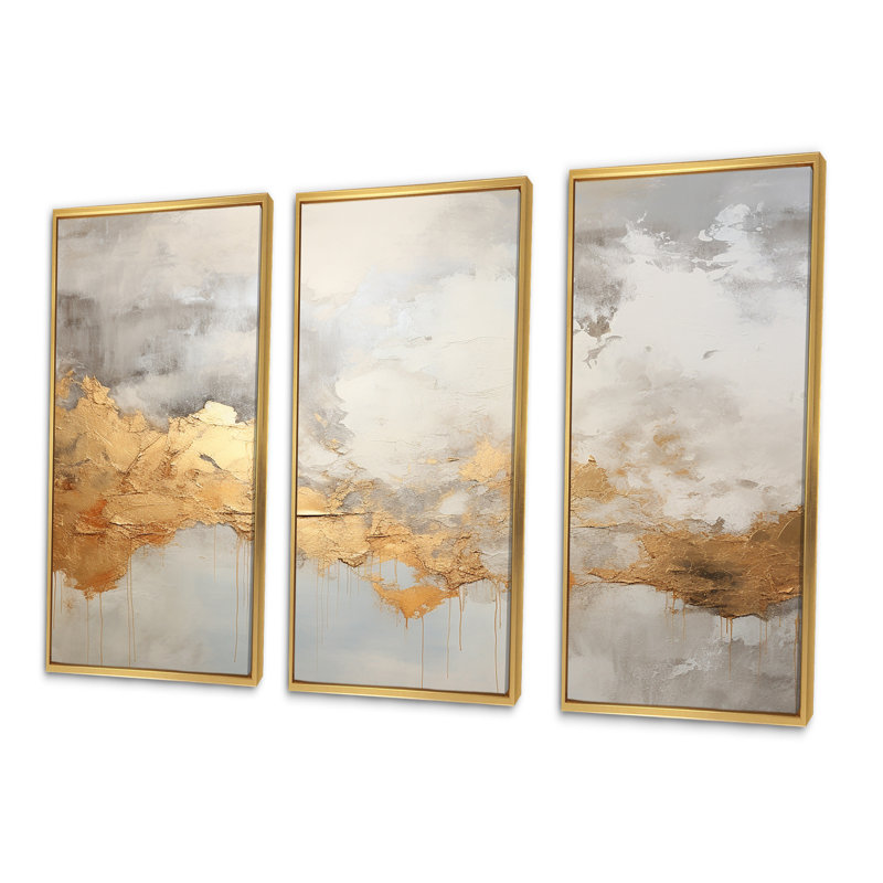«Beige minimalisme», ensemble d'art mural sur toile, Cadre flottant doré, H 40 po x l 60 po x P 1 po