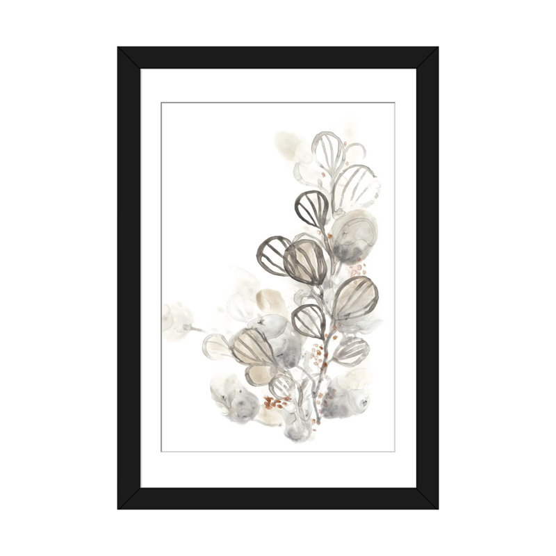 « neutral botaniques i », impression sur toile, H 32 po x l 24 po x P 1 po, Papier d'art encadré noir, Blanc