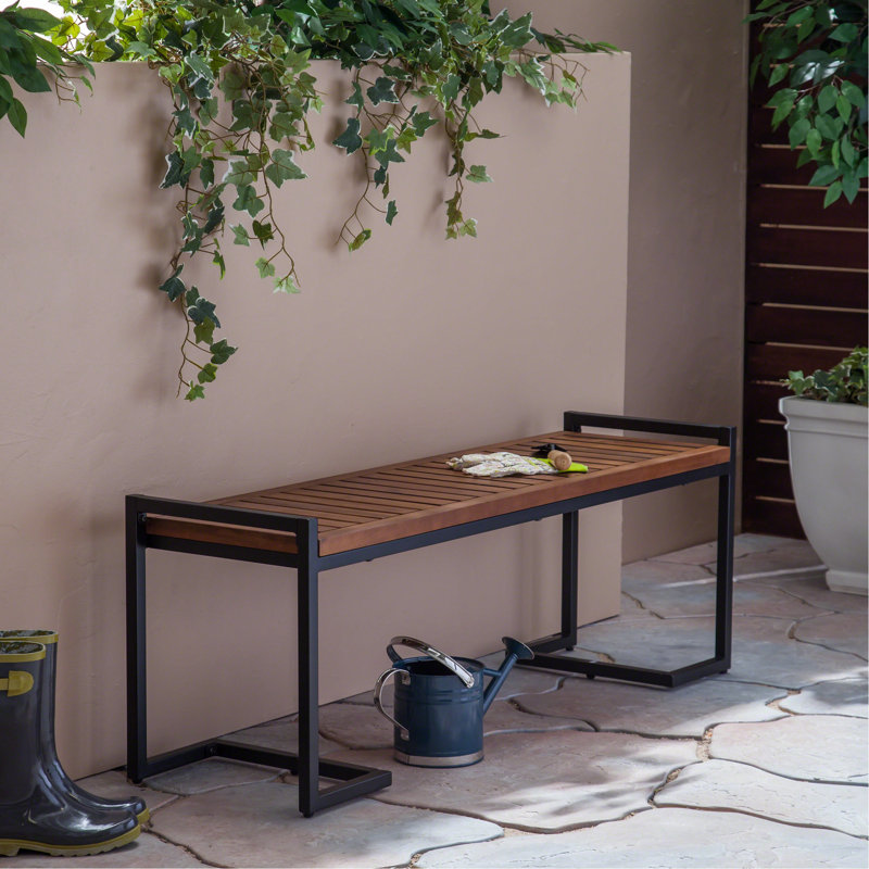 52.41" Wide Bench With Wood And Black Iron Construction Long Duplication