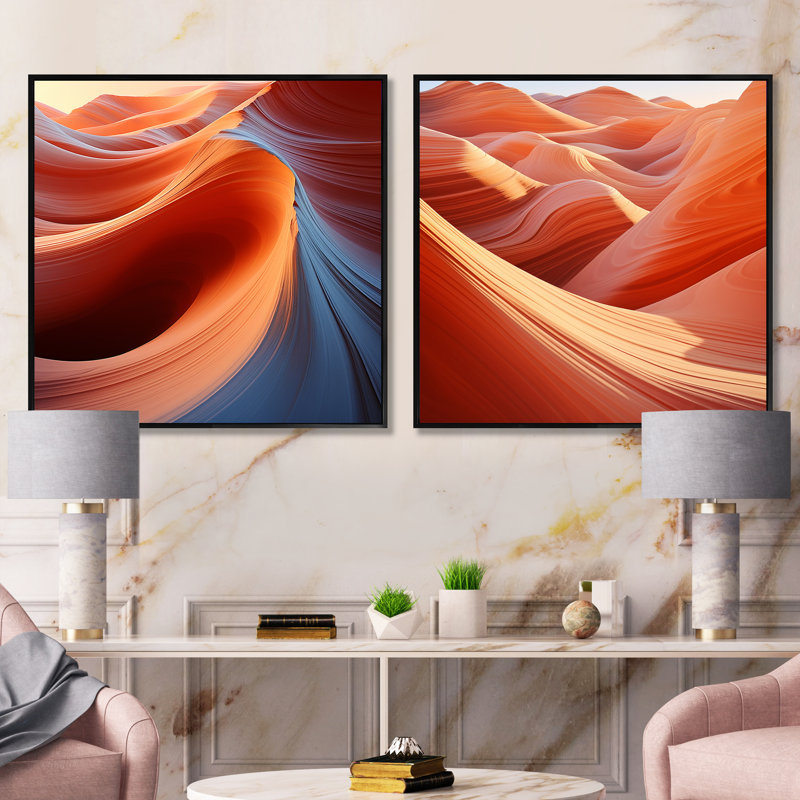 Égypte Mystical Sands - Desert Square, ensemble de 2 collages, Cadre flottant noir, H 16 po x l 33 po