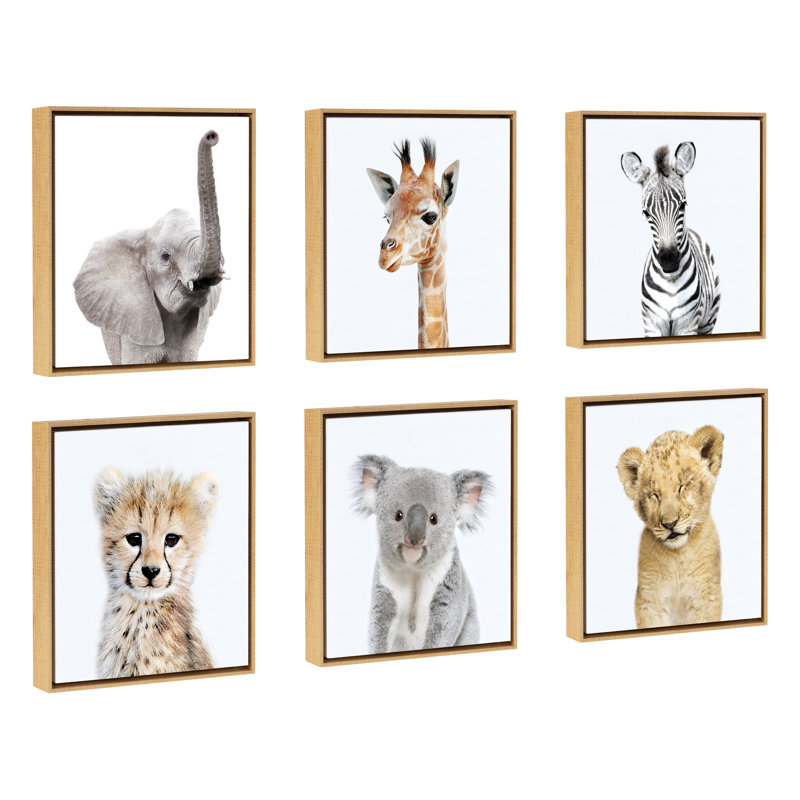 'Safari Animals' by Amy Peterson - Floater Frame Graphic Art Print on Canvas, Natural