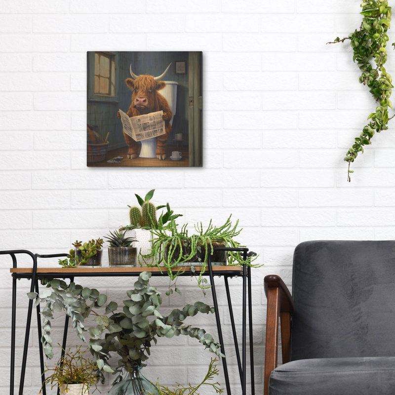«Highland Cow on toilettes» par Luxe Portfolio, art mural en métal, H 12 po x l 12 po