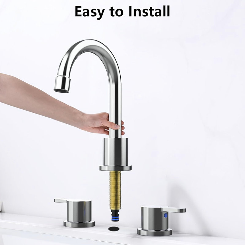 8 Inch 2 Handle Bathroom Sink Faucet With Lead - Water Way And Pop Up Drain For Washroom 360 Swivel Spout, Drain, Drip Performance Laundry Room