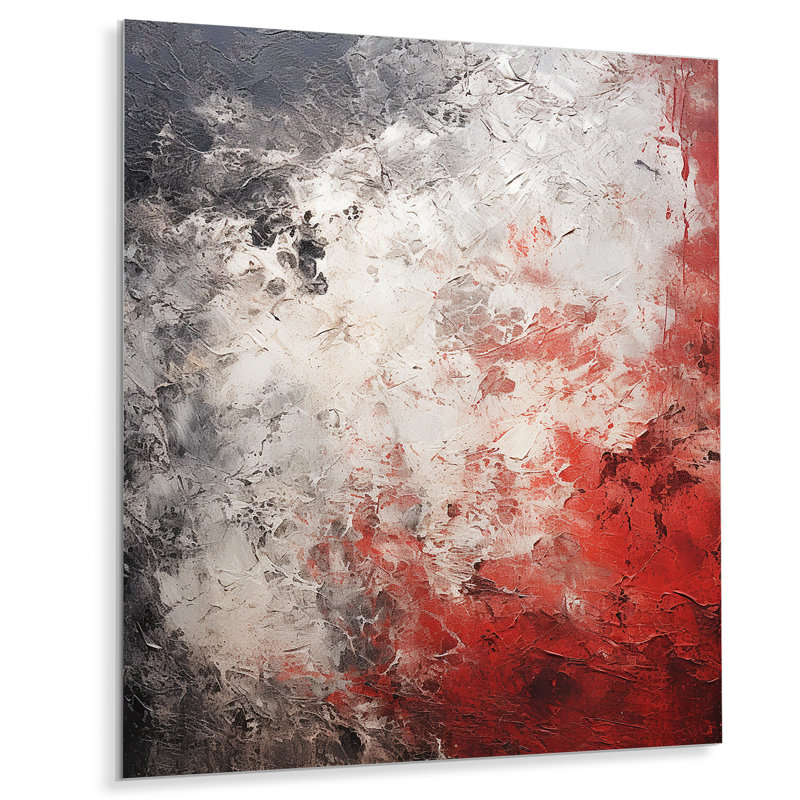 Surface lunaire grise et rouge - art mural en métal Tachisme, H 32 po x l 16 po x P 1 po