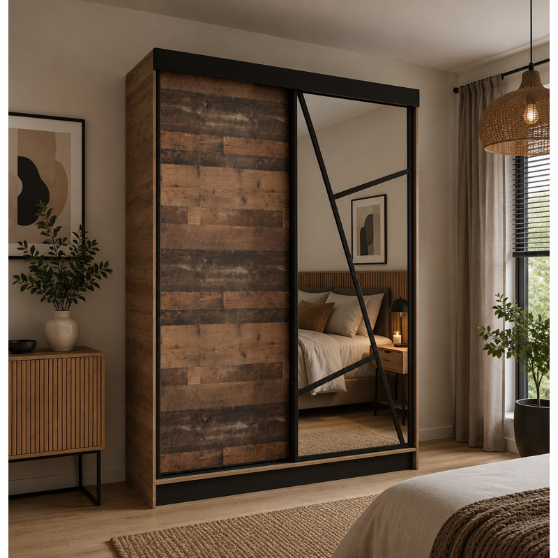 Cecillia 2 Door Wardrobe, 205cm H x 140cm W x 60cm D, Natural