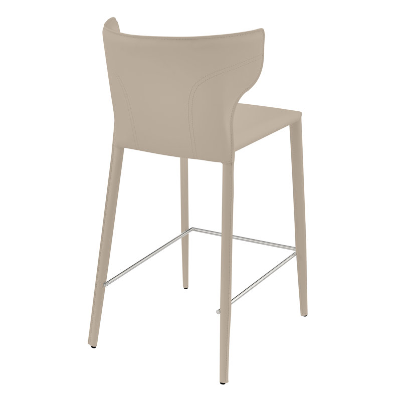 Divinia Bar Stool In Gray Regenerated Leather - Set Of 2, Counter Stool (25.6” Seat Height), Taupe