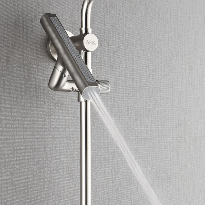 FORNO ACQUA AcquaFALL Shower, Brushed Nickel Finish, Overhead Rainfall Shower, 7 Function Diverter, Handheld Shower Head, Body Jets, 2.5 GPM Flow Rate