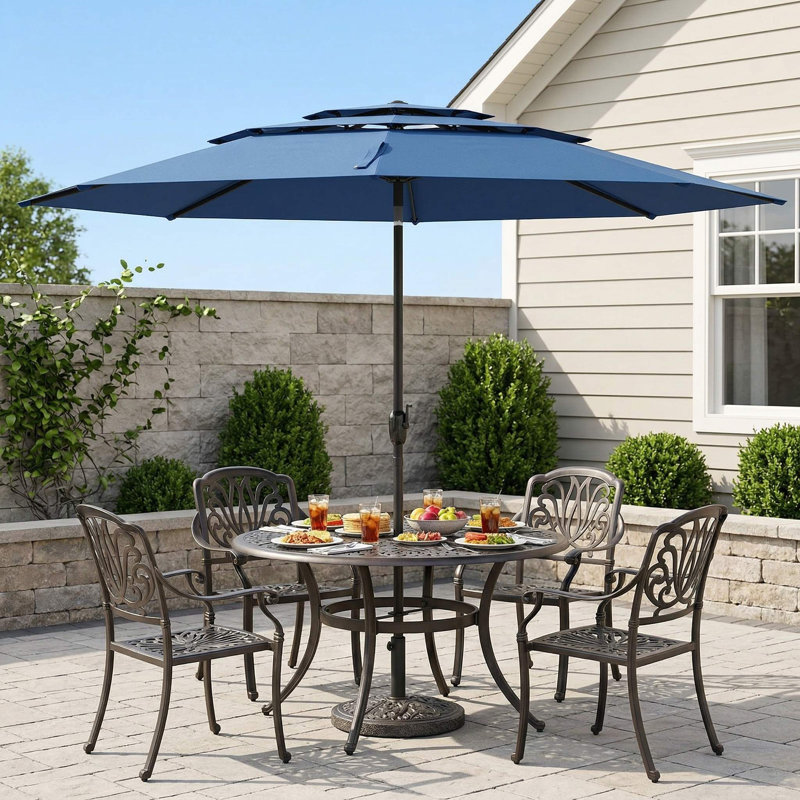 Parasol de patio aéré à 3 niveaux avec réglage à bouton-poussoir durable et facile à ajuster de 10 pi pour une utilisation dans la cour arrière au bord de la piscine