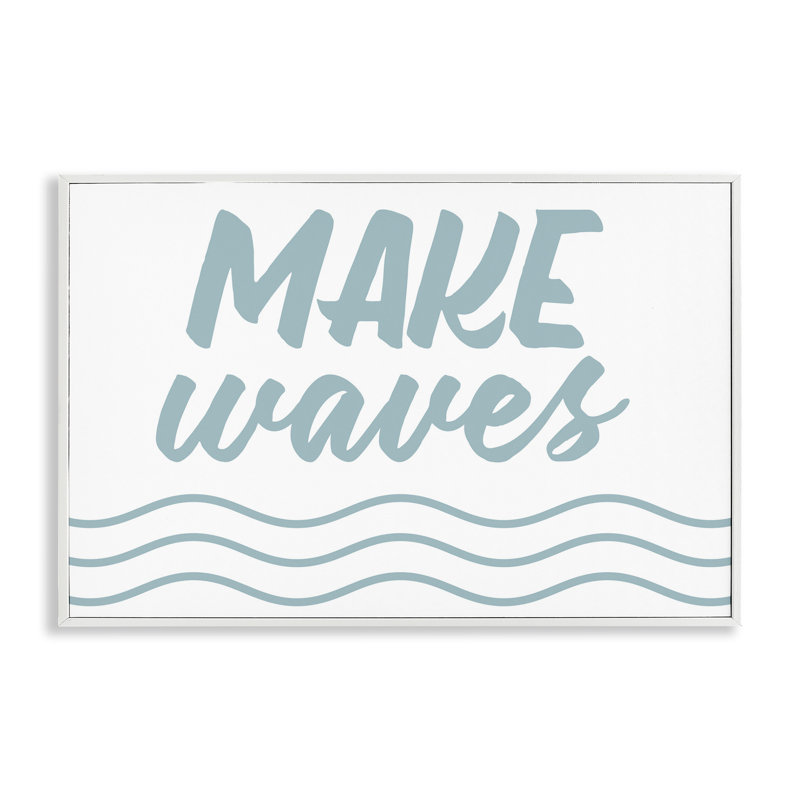 «Make Waves» sur estampe numérique encadrée avec lettres et lignes, Giclée encadrée blanc bord de mer, H 20 po x l 30 po