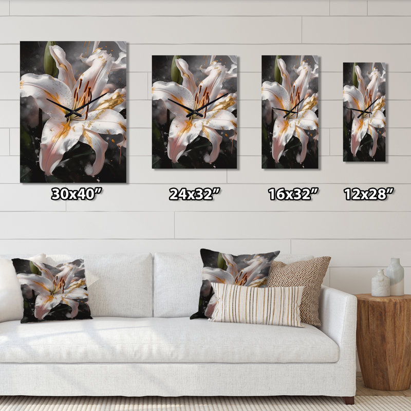 Horloge murale Graceful Lilies I - Floral Lily, H 32 po x l 24 po