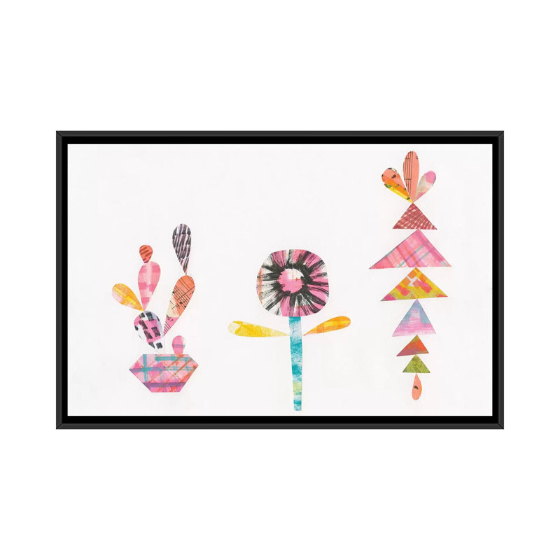 «Collage Cactus IX, impression sur toile tendue, H 18 po x l 26 po x P 1,5 po, Toile avec cadre noir, Pas de tapis