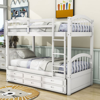 Desseray Kids Twin Over Twin 3 Drawers Wood Bunk Bed with Twin Size Trundle -  Harriet Bee, E0A79032F56548F495C0F06073E5533C