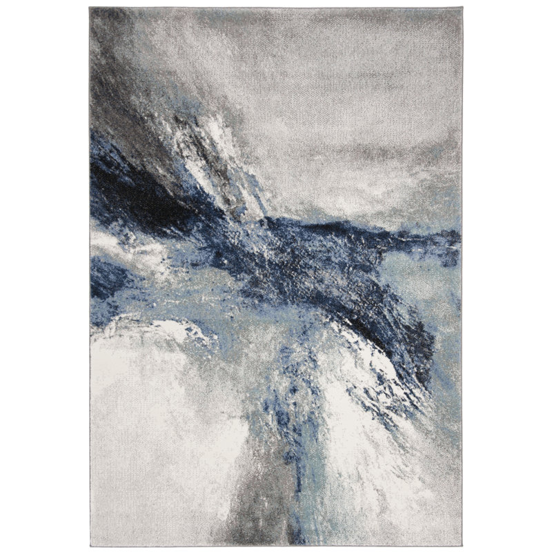 Blue and Gray Abstract Non-Slip Area Rug