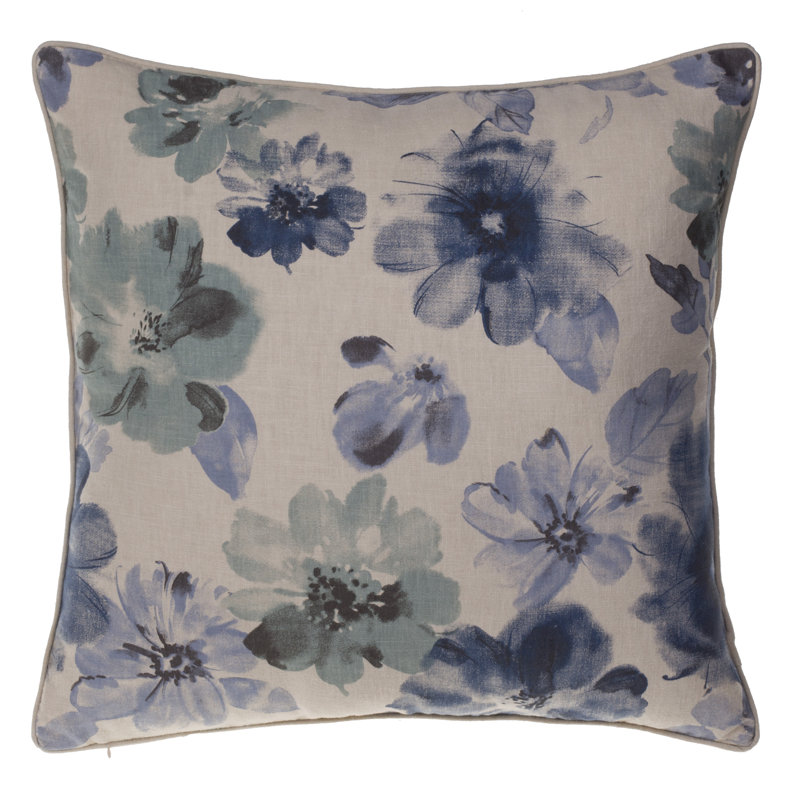 Housse et insert de coussin carré Flora, Port / Indigo / Châtaignier