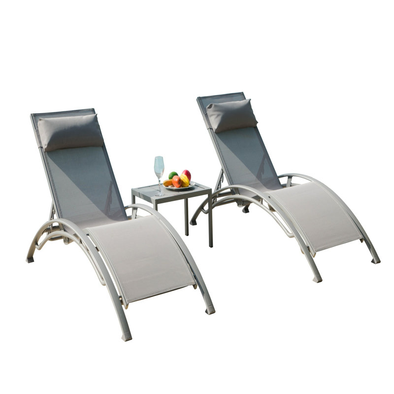Méridienne Poolside Of 3 - Méridienne d'extérieur réglable en aluminium avec table en métal pour (gris) 2 chaises + 1 côté (3, gris): terrasse