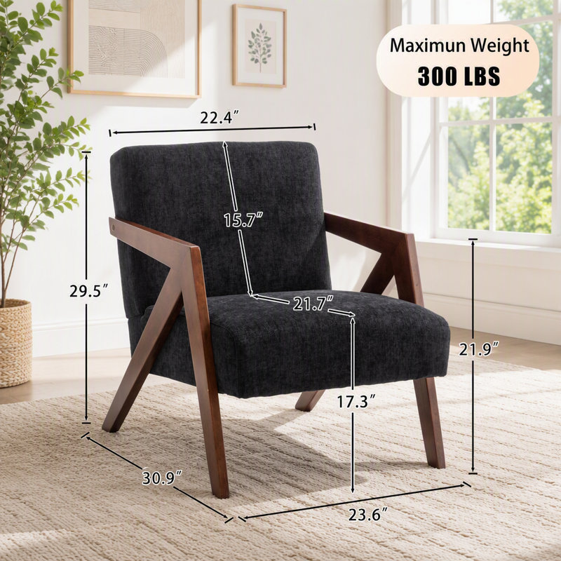Fauteuil Mid-Century, Black Chenille