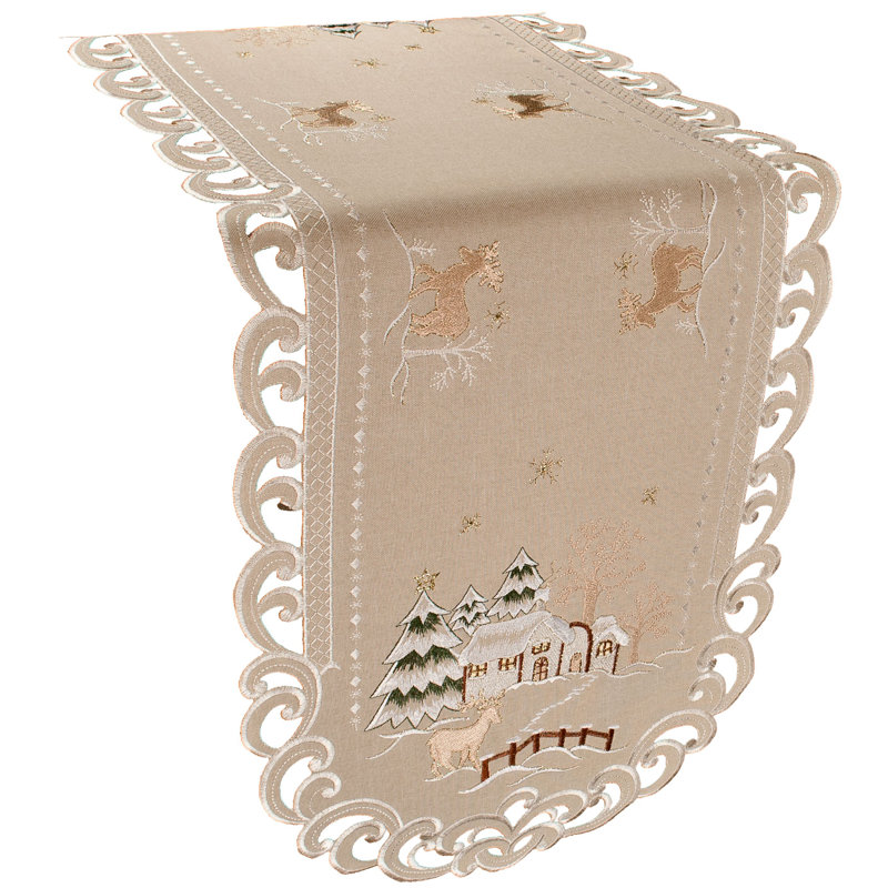 Ikeda Beige Winter Snow Scene Table Runner, 35" x 16"