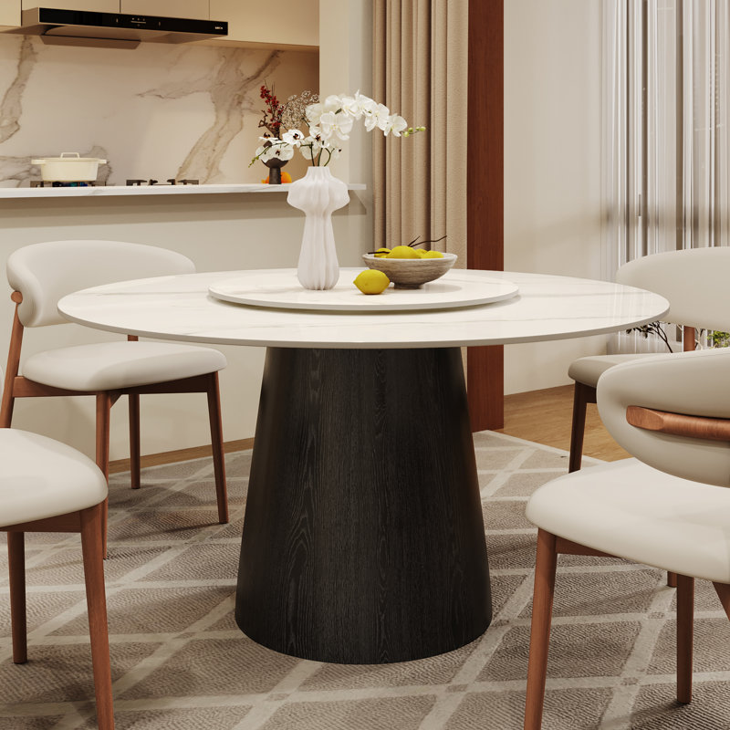 Table de salle à manger ronde avec plateau tournant pour 4 à 8 personnes Gullu Partee, H 29,52 po x L 59,05 po x l 59,05 po