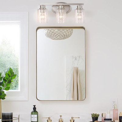 Brushed Nickel Bathroom Vanity Light Fixture With Seeded Hammered Glass, Rustproof Wall Mount, 3-Light Over Mirror Design