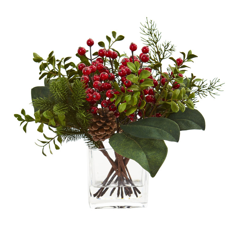 Artificial Pine and Boxwood Mixed Centerpiece in Vase