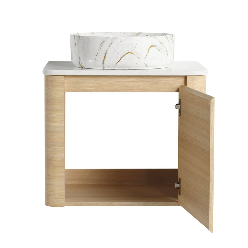 Meuble-lavabo flottant simple 24 po avec comptoir en céramique 24 po, Mable blanc, 24", Beige