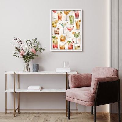 Colorful Cocktail Pattern Framed Wall Art Prints - Mixed Drinks Design Kitchen Bar