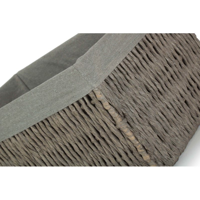 Wicker Paper Rope Storage Basket with Lining, Grey Basket/Grey Lining, 20cm H x 37cm W x 25cm D