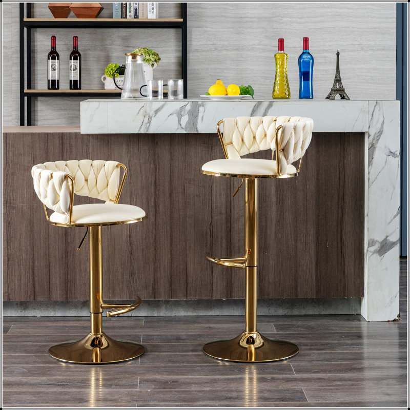 Ensemble de 2 tabourets de bar réglables avec repose-pieds chromé et base pivotante