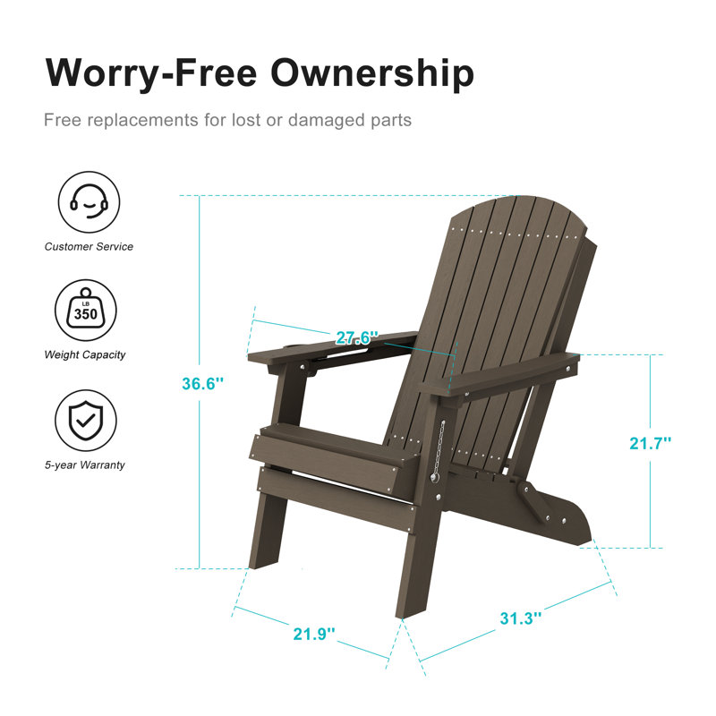  HDPE Folding Adirondack Chair with Ergonomic Design & Cup Holder, Heavy Duty Adirondack Chair for Patio, Pool, and Yard