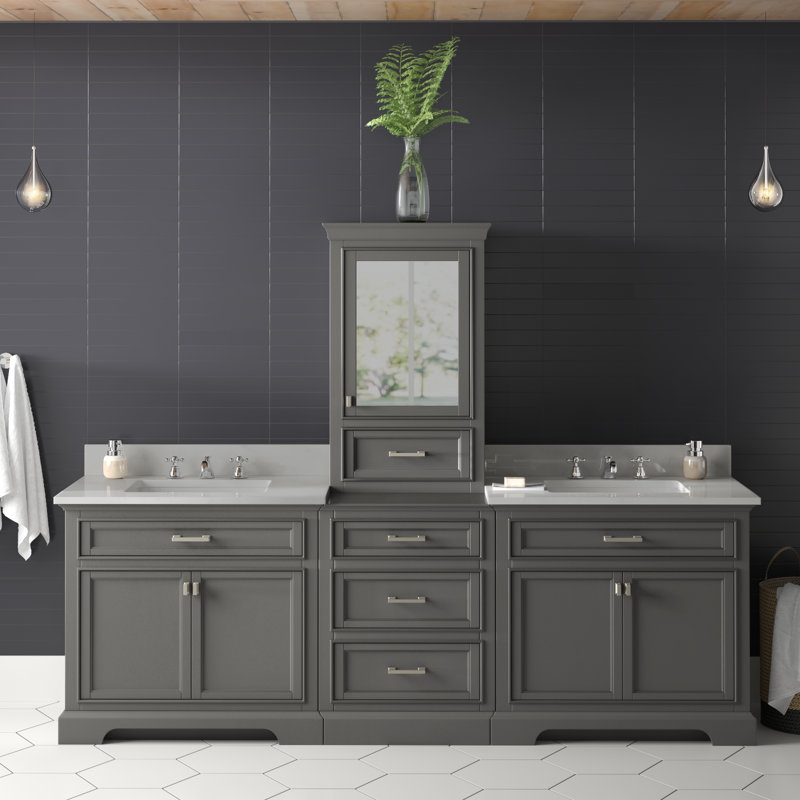 Arruda 84'' Double Bathroom Vanity with Quartz Top, Gray