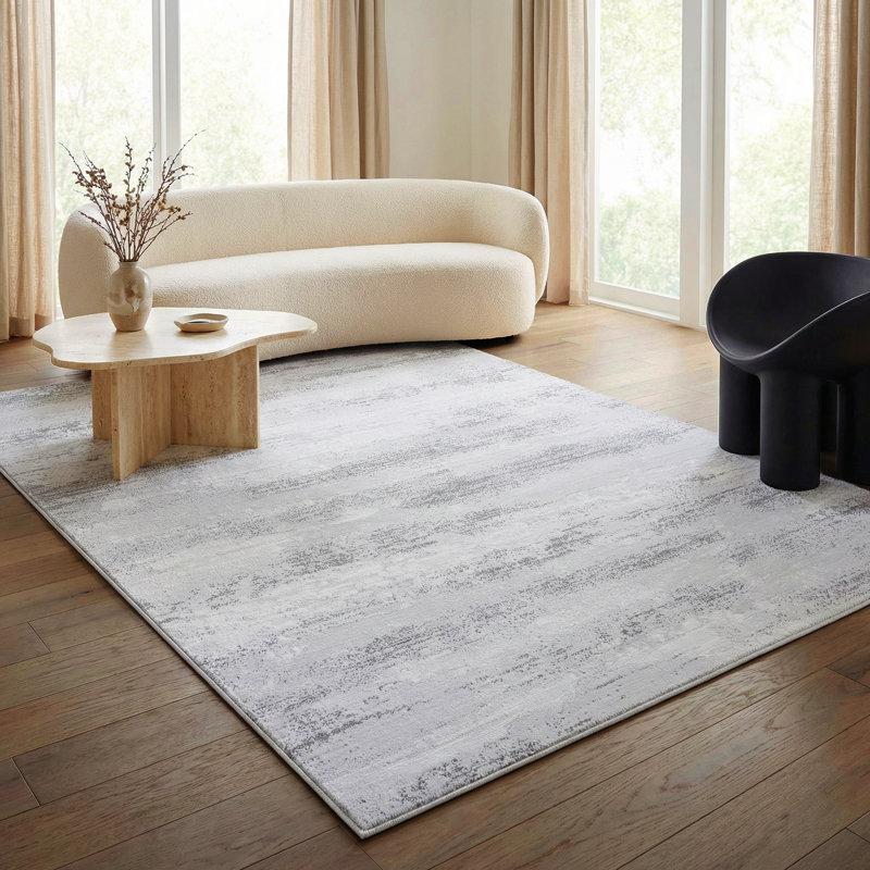 Driggers Abstract Light Grey Opal Performance Area Rug, Rectangle 6'6" x 9'6"