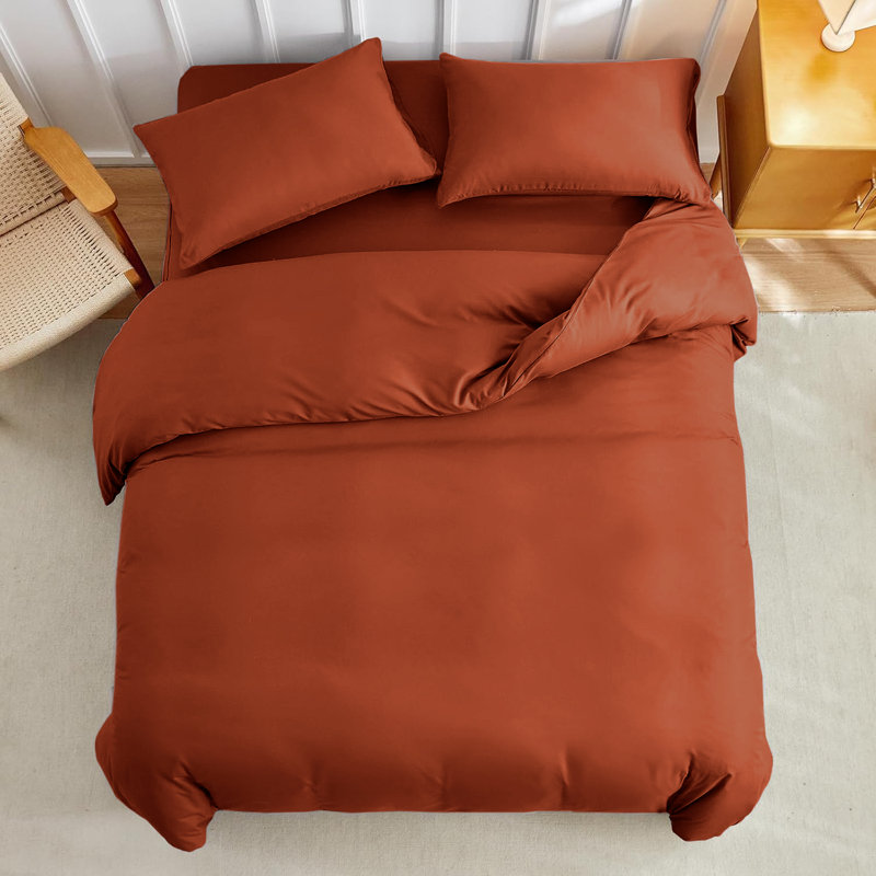 Super Soft Microfibre Reversible Plain Duvet Cover Set, Rust, Kingsize Duvet Cover Set + 2 Pillowcases