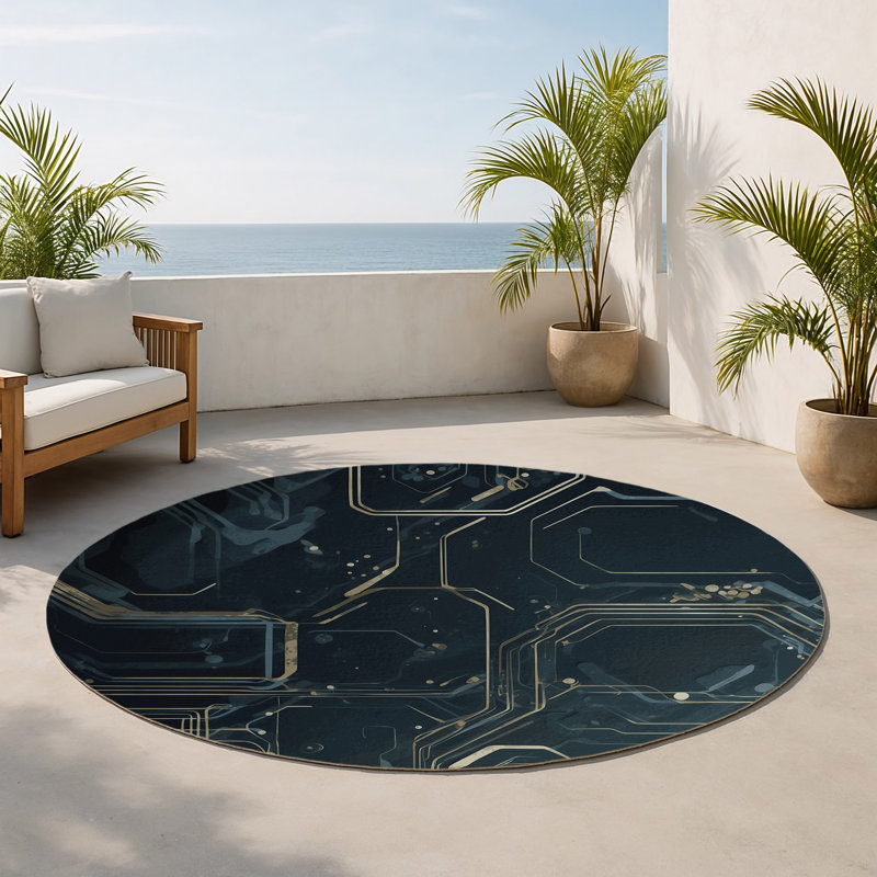 Pulsar Flow Indoor And Outdoor Area Rug, Round 5'