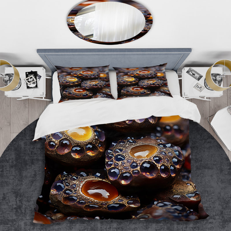 Ensemble de housse de couette noir et orange Aquace Geode I - Stone Geode, Housse de couette simple + 1 taie décorative stan
