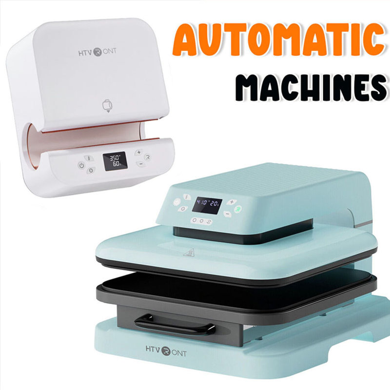 HTVRONT Automatic  Heat Press Machine Light Blue &Automatic Mug Heat Press Machine White